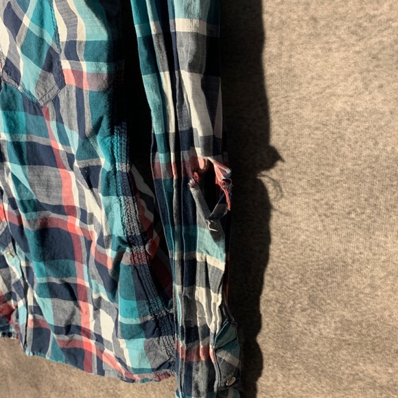 TRUE RELIGION Georgia Plaid Shirt Pearl Snap distressed elbow - Picture 6 of 11